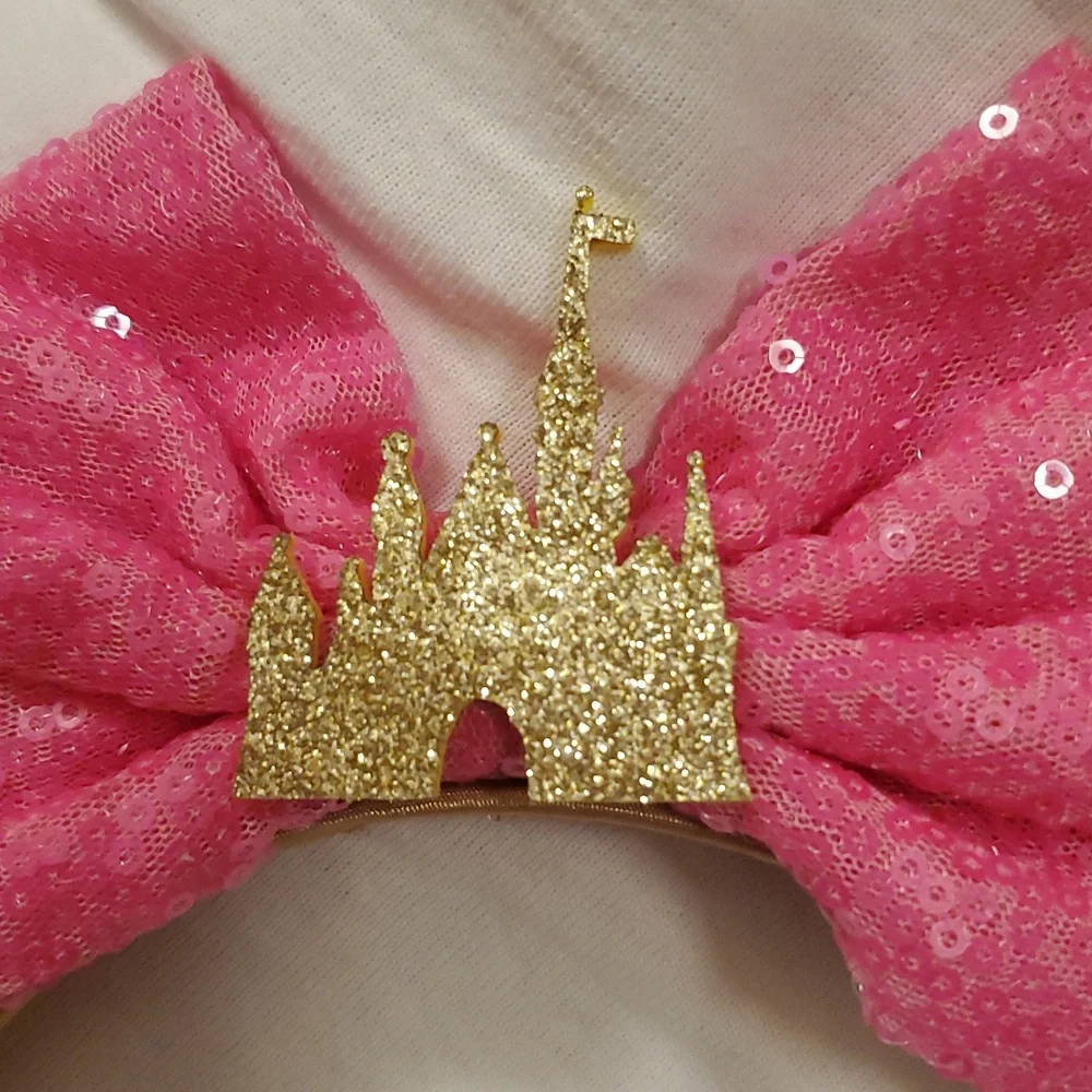 Pink and Gold Sequins Minnie Mouse Ears Headband